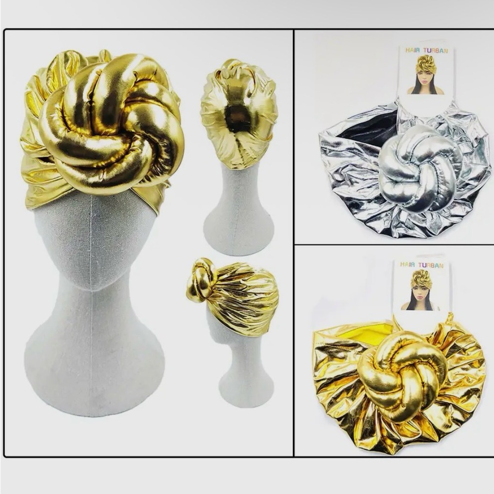 Gold and Silver Metalic Hair Turban